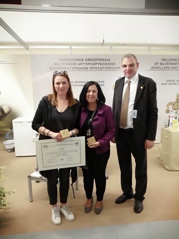 A student  of  Jewellery department  of  VTI Volos Municipality,  Awarded by POVAKO, at 34th Kosmima exhibition in Thessaloniki