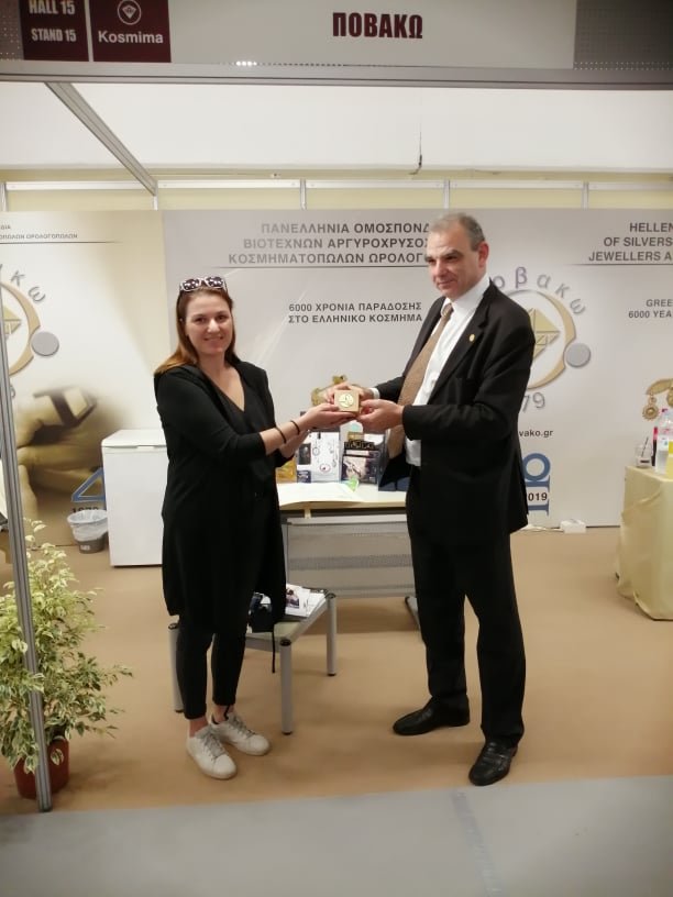 A student  of  Jewellery department  of  VTI Volos Municipality,  Awarded by POVAKO, at 34th Kosmima exhibition in Thessaloniki